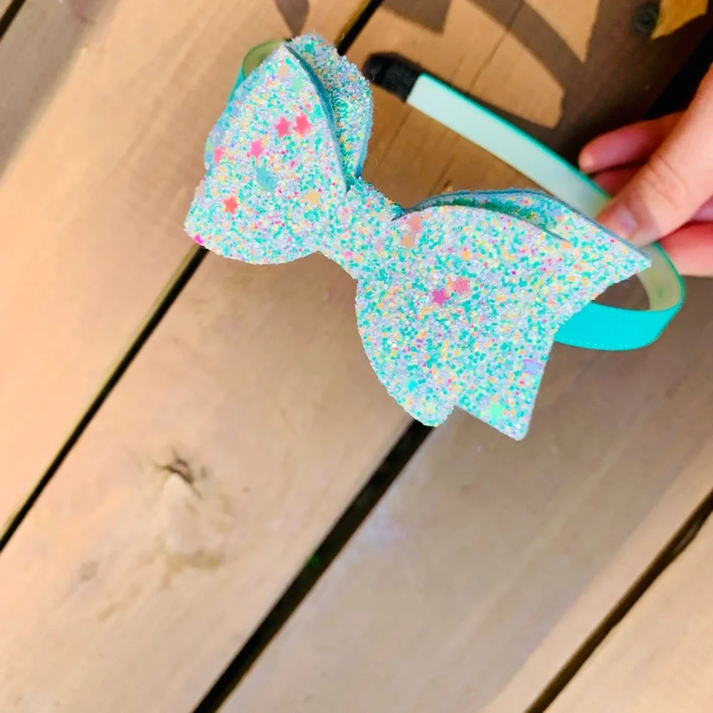 (4) Glitter pastel colored bow style headbands girls